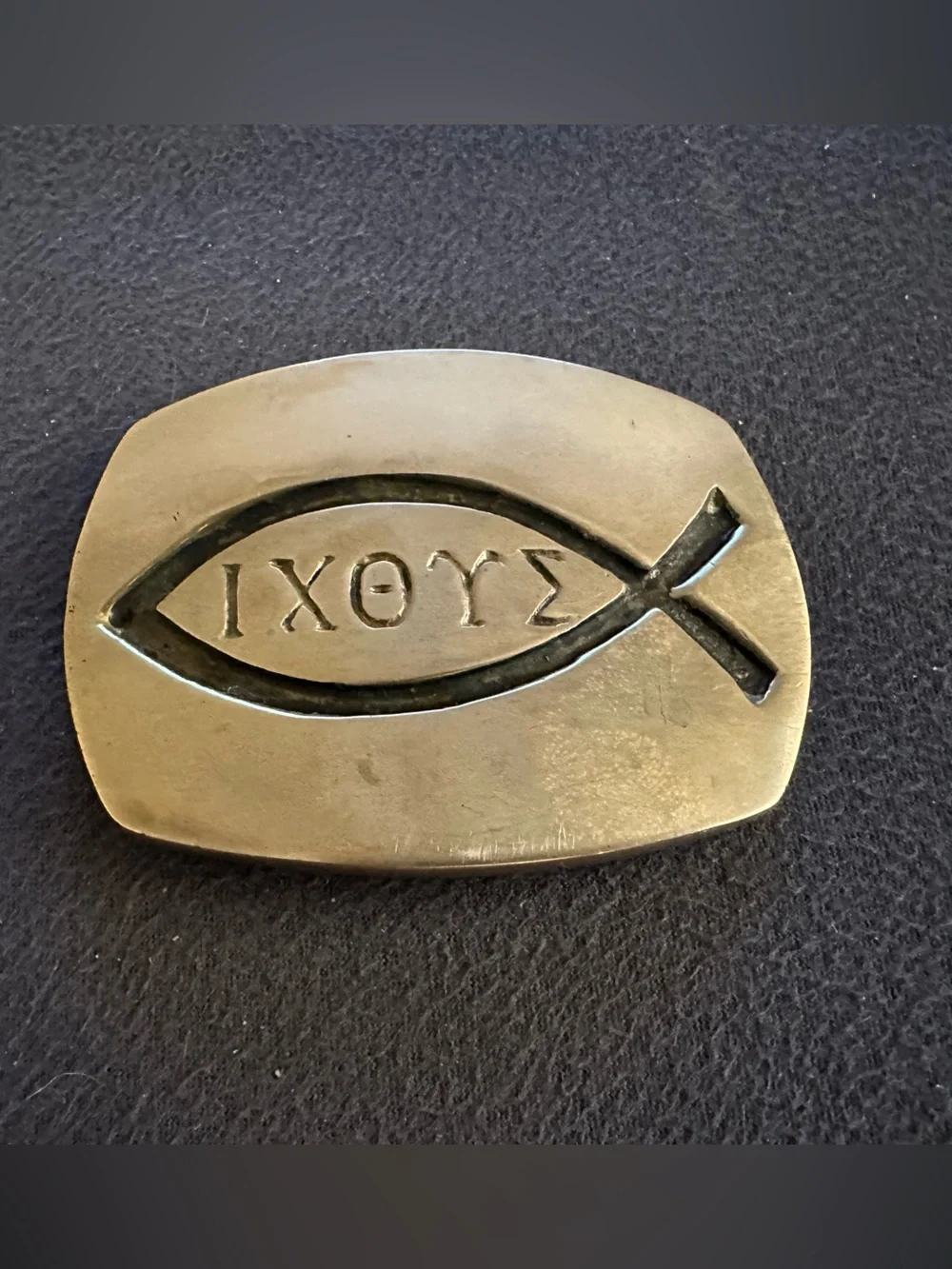 Vintage 70’s Jesus Fish Solid Brass Belt Buckle